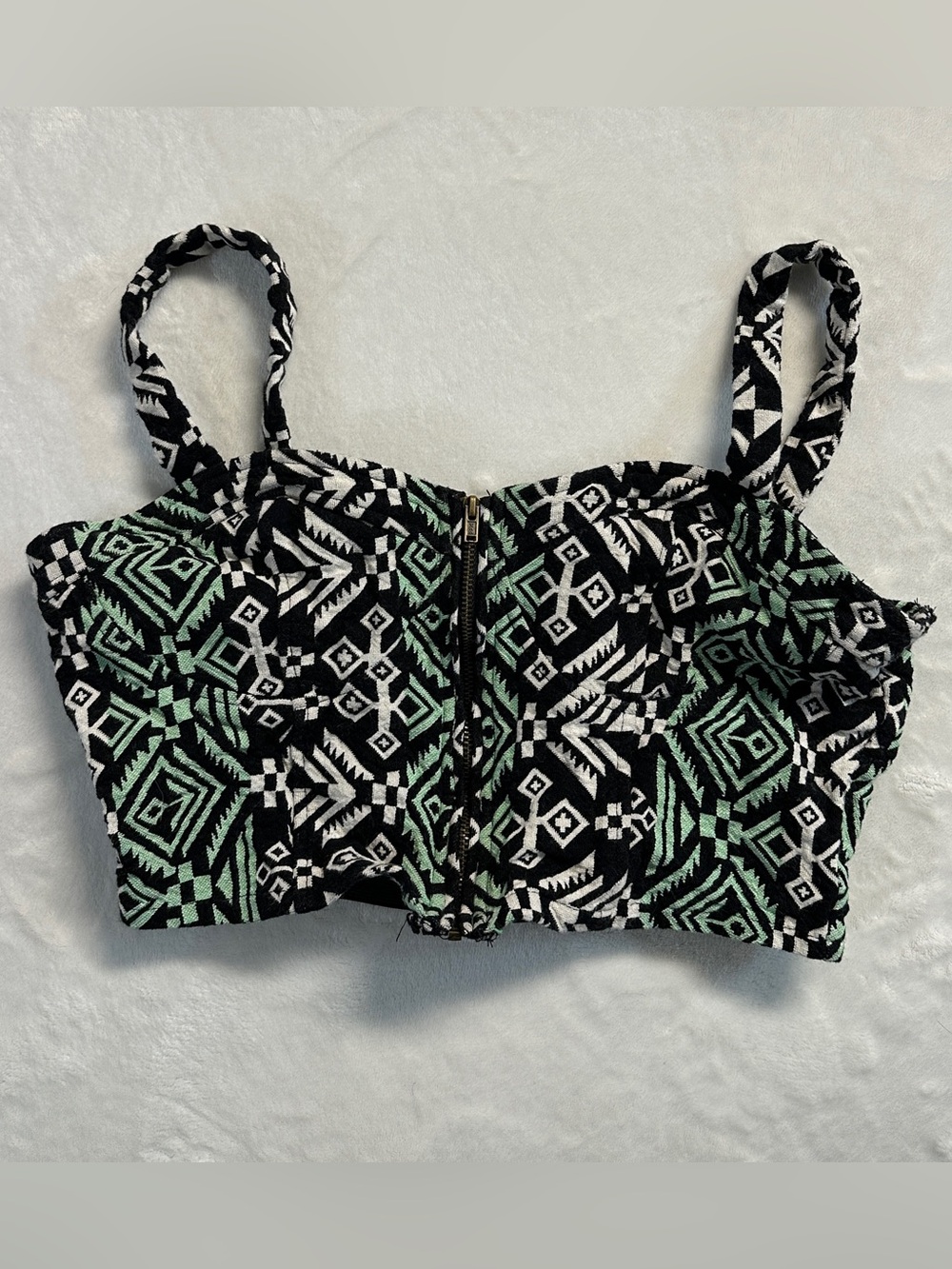 STARING AT STARS women's black green tribal boho embroidered rave top, L.